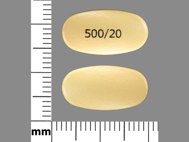 Yellow Oval pill with imprint 500;20 — Vimovo Naproxen 500 mg;esomeprazole magnesium 20 mg; (view 2)