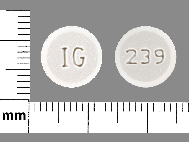 White Round pill with imprint 239;IG — Amlodipine besylate Amlodipine besylate 10 mg; (view 2)