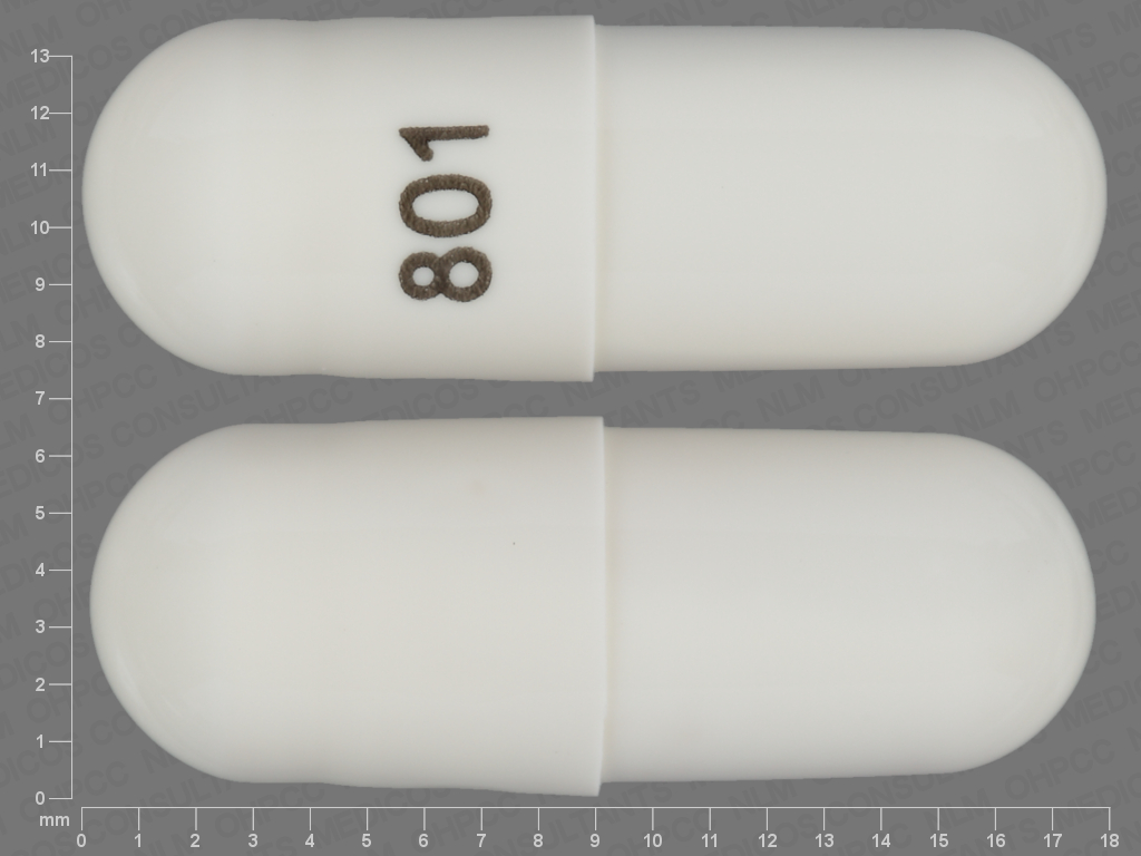 White Capsule pill with imprint 801 — Cephalexin Cephalexin 250 mg; (view 2)