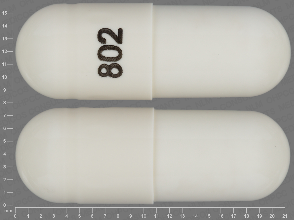 White Capsule pill with imprint 802 — Cephalexin Cephalexin 500 mg; (view 2)