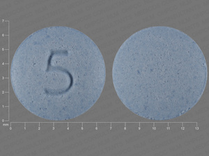 Blue Round pill with imprint 5 — Desloratadine Desloratadine 5 mg; (view 5)