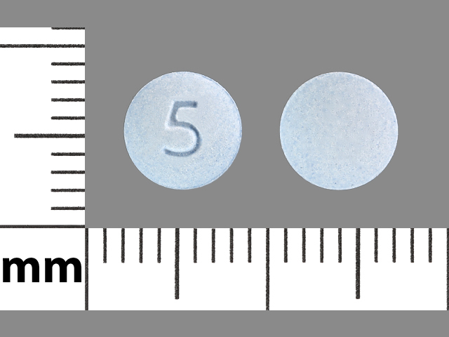 Blue Round pill with imprint 5 — Desloratadine Desloratadine 5 mg; (view 2)