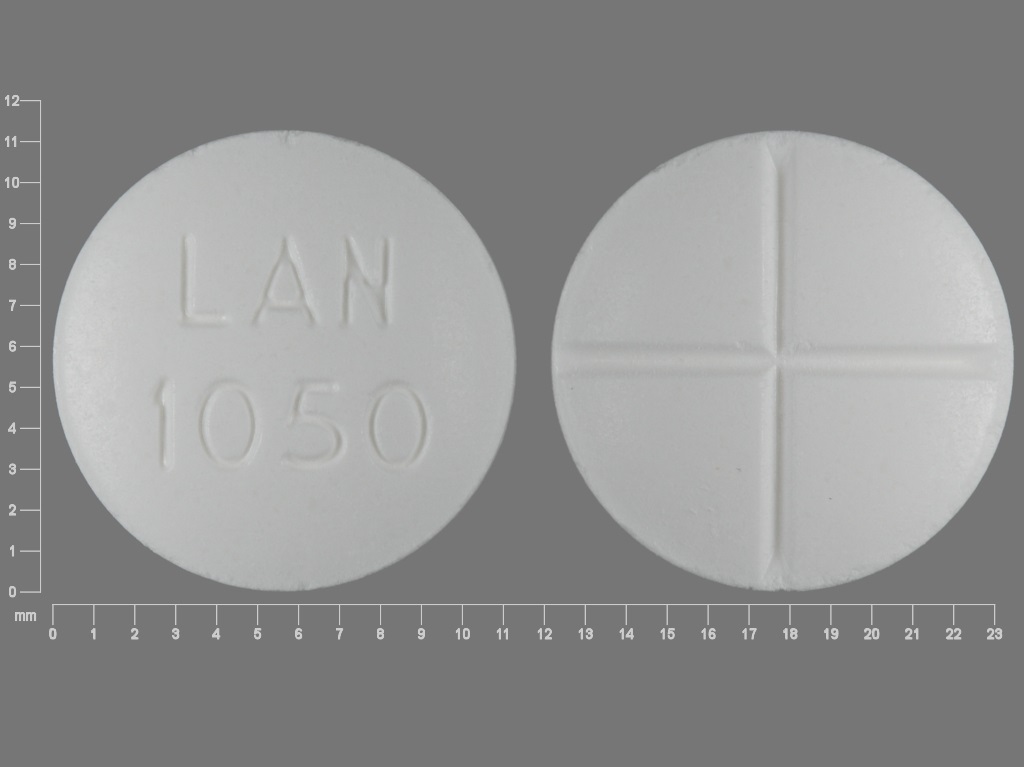 White Round pill with imprint LAN;1050 — Acetazolamide Acetazolamide 250 mg; (view 3)
