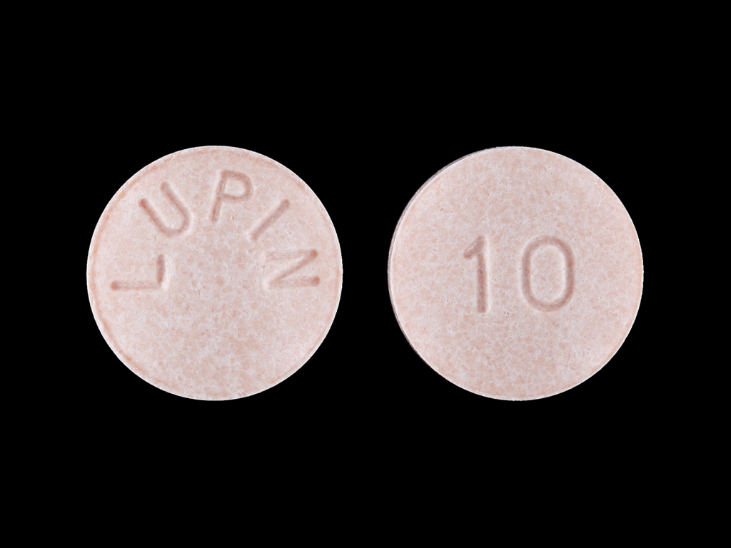 Pink Round pill with imprint LUPIN;10 — Lisinopril Lisinopril 10 mg; (view 3)