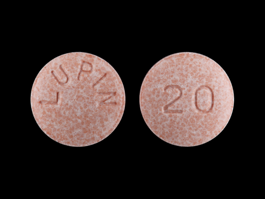 Pink Round pill with imprint LUPIN;20 — Lisinopril Lisinopril 20 mg; (view 4)