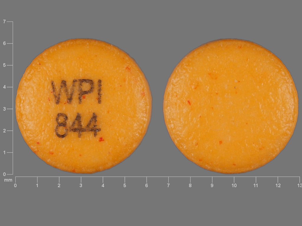 Orange Round pill with imprint WPI;844 — Glipizide Glipizide 5 mg; (view 3)