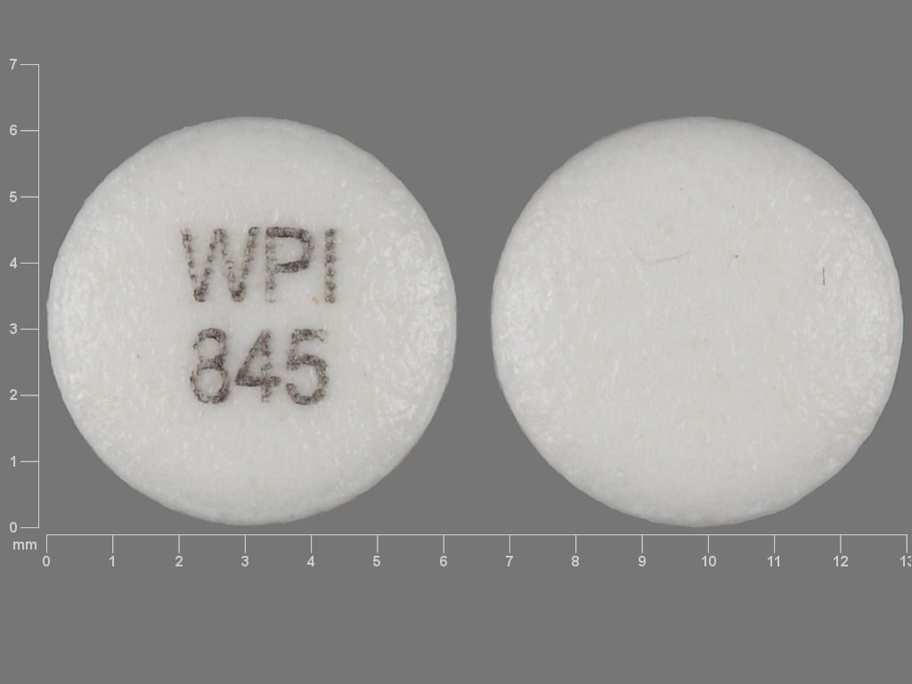 White Round pill with imprint WPI;845 — Glipizide Glipizide 10 mg; (view 6)