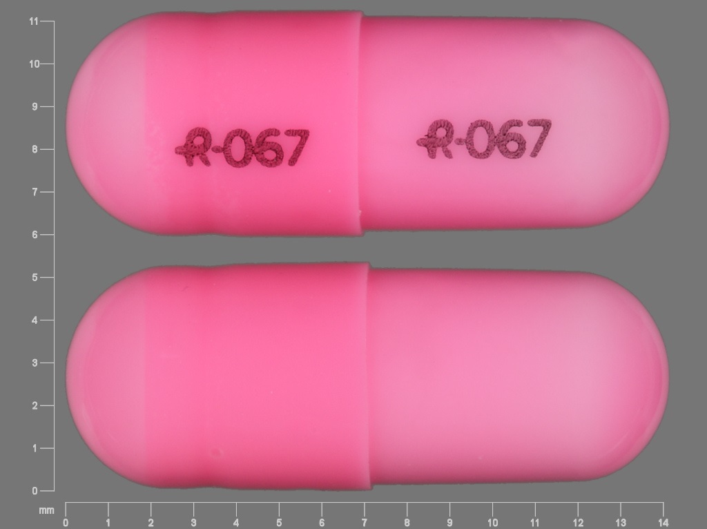 Pink Capsule pill with imprint R;067 — Oxazepam Oxazepam 10 mg; (view 3)