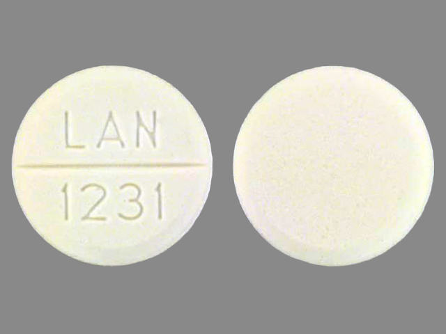White Round pill with imprint LAN;1231 — Primidone Primidone 250 mg; (view 3)
