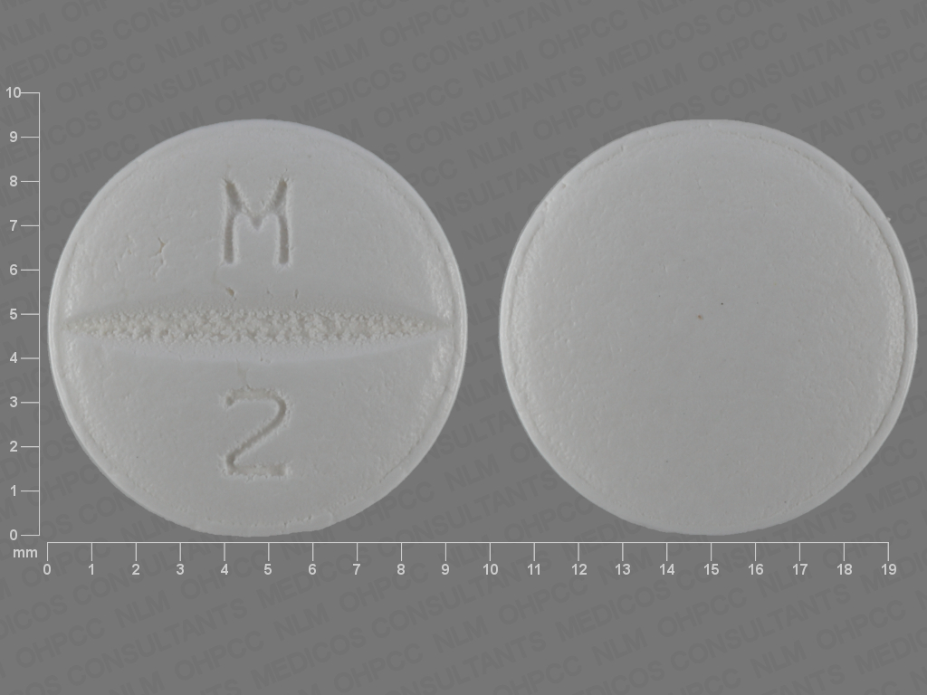 White Round pill with imprint M;2 — Metoprolol succinate Metoprolol succinate 50 mg; (view 3)