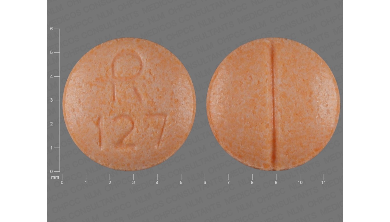 Orange Round pill with imprint R127 — Clonidine hydrochloride Clonidine hydrochloride 0.1 mg; (view 2)