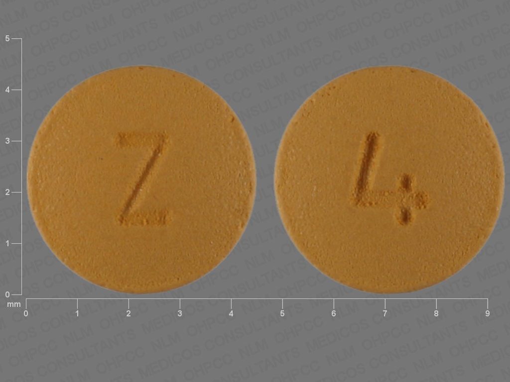 Yellow Round pill with imprint Z;4 — Risperidone Risperidone 0.25 mg; (view 2)