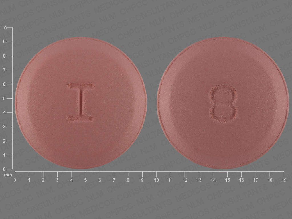 Pink Round pill with imprint I;8 — Valsartan 80 mg (view 2)