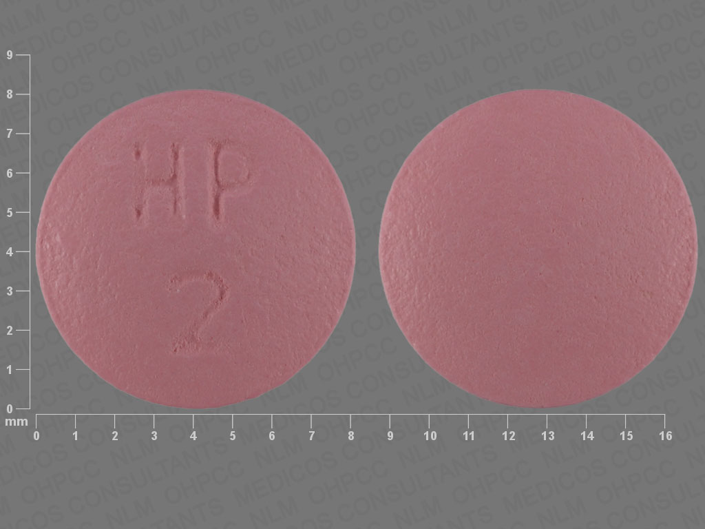 Pink Round pill with imprint HP;2 — Hydralazine hydrochloride Hydralazine hydrochloride 25 mg; (view 3)