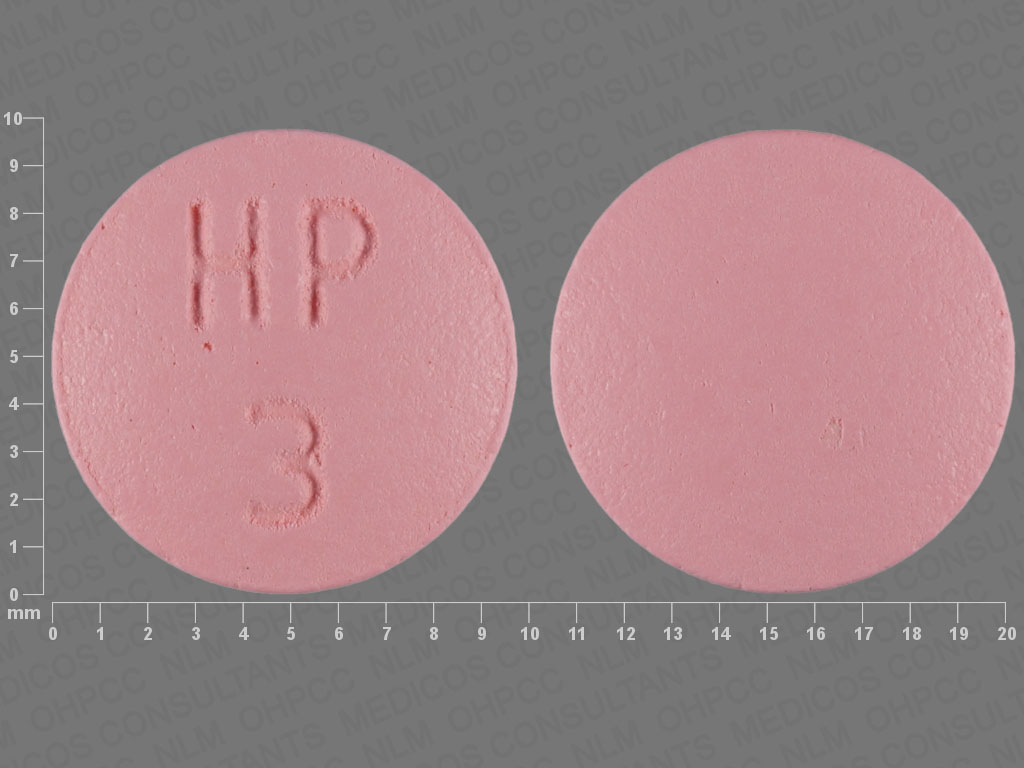Pink Round pill with imprint HP;3 — Hydralazine hydrochloride Hydralazine hydrochloride 50 mg; (view 2)