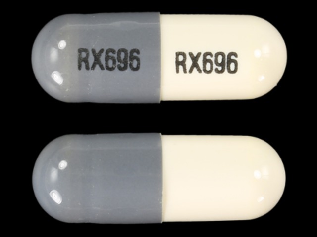 Gray Capsule pill with imprint RX696 — Minocycline hydrochloride Minocycline hydrochloride 100 mg; (view 3)