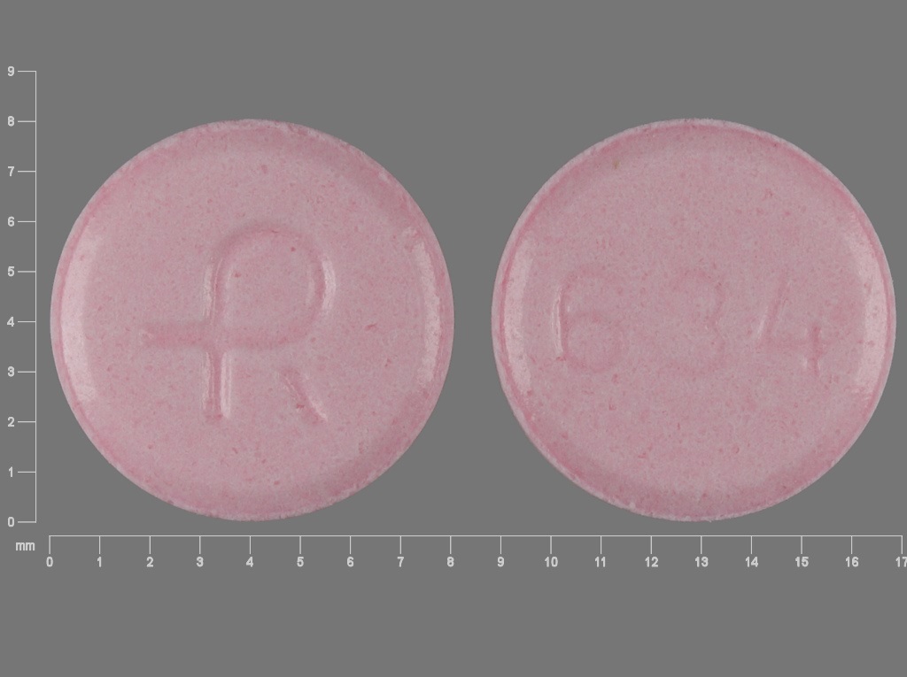 Pink Round pill with imprint 634 — Lovastatin Lovastatin 20 mg; (view 2)