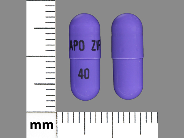 Purple;purple Capsule pill with imprint APO;ZIP;40 — Ziprasidone hydrochloride Ziprasidone hydrochloride 40 mg; (view 3)