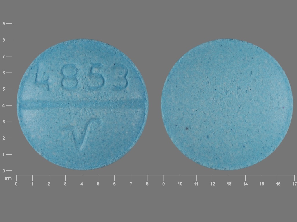 Blue Round pill with imprint 4853;V — Oxybutynin chloride Oxybutynin chloride 5 mg; (view 3)