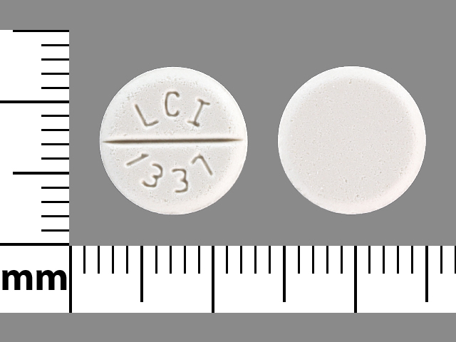 White Round pill with imprint LCI;1337 — Baclofen Baclofen 20 mg; (view 3)