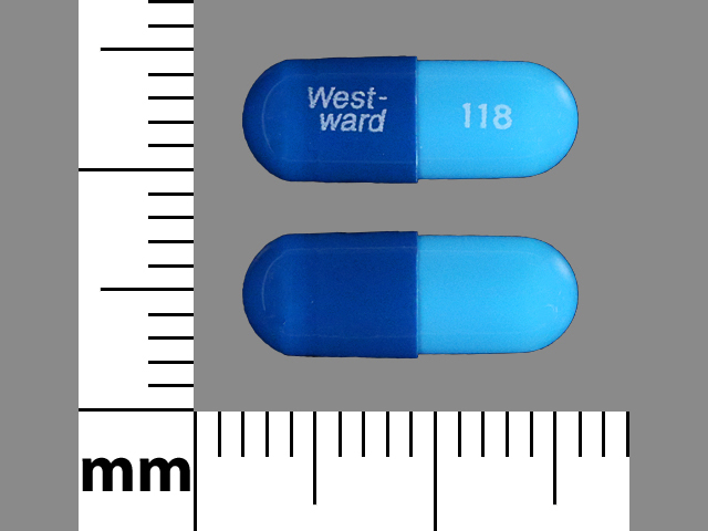 Blue Capsule pill with imprint Westward;118 — Colchicine Colchicine 0.6 mg; (view 2)