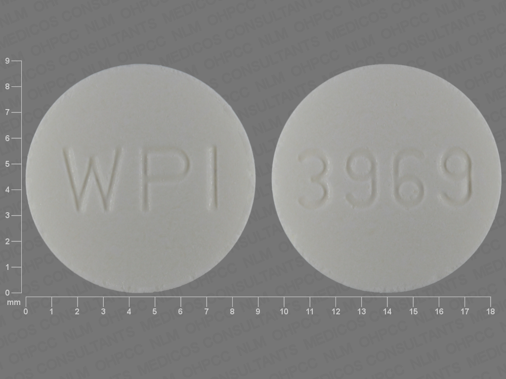White Round pill with imprint 3969;WPI — Metronidazole 250 mg (view 2)