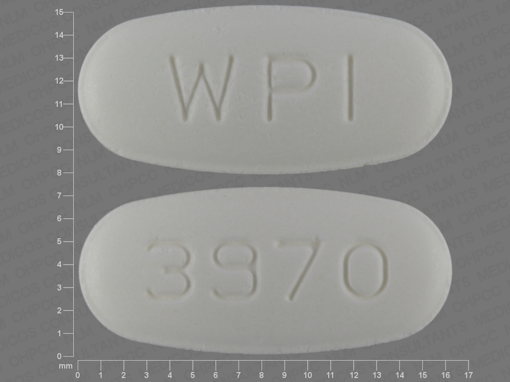 White Bullet pill with imprint 3970;WPI — Metronidazole Metronidazole 500 mg; (view 2)