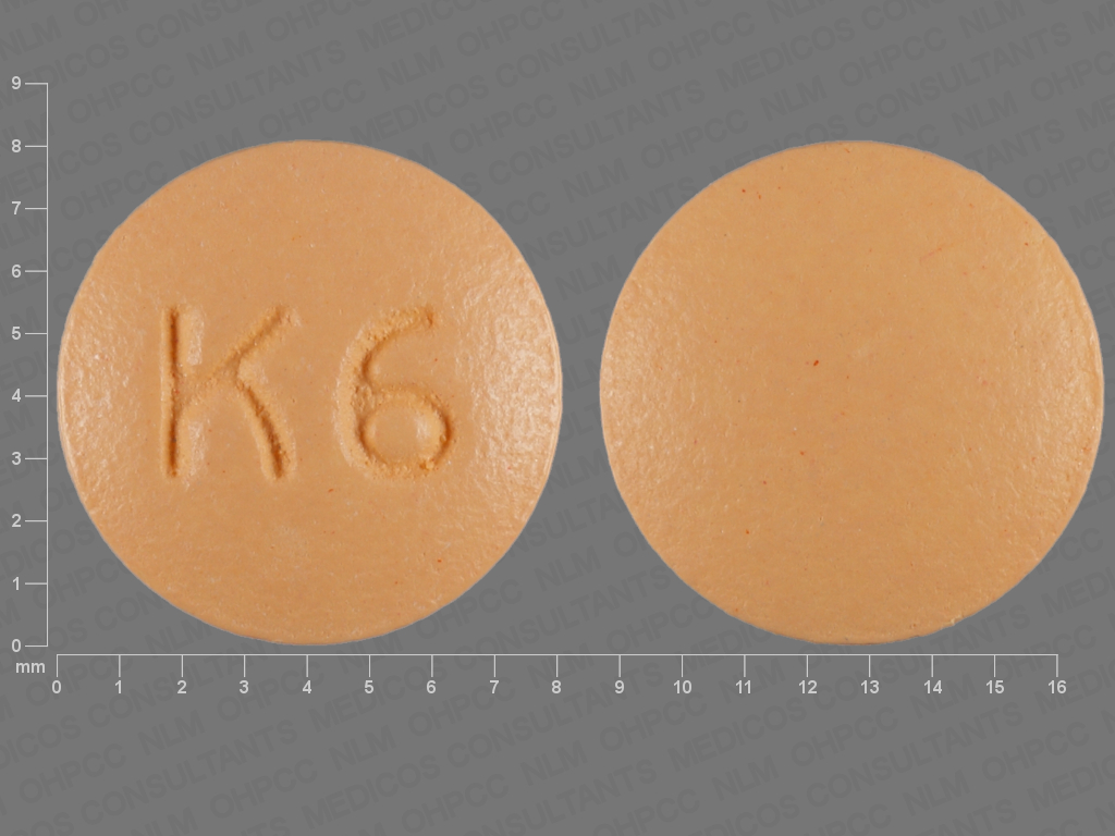 Orange Round pill with imprint K;6 — Cyclobenzaprine hydrochloride Cyclobenzaprine hydrochloride 5 mg; (view 2)