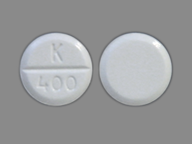 White Round pill with imprint K;400 — Glycopyrrolate Glycopyrrolate 1 mg; (view 2)