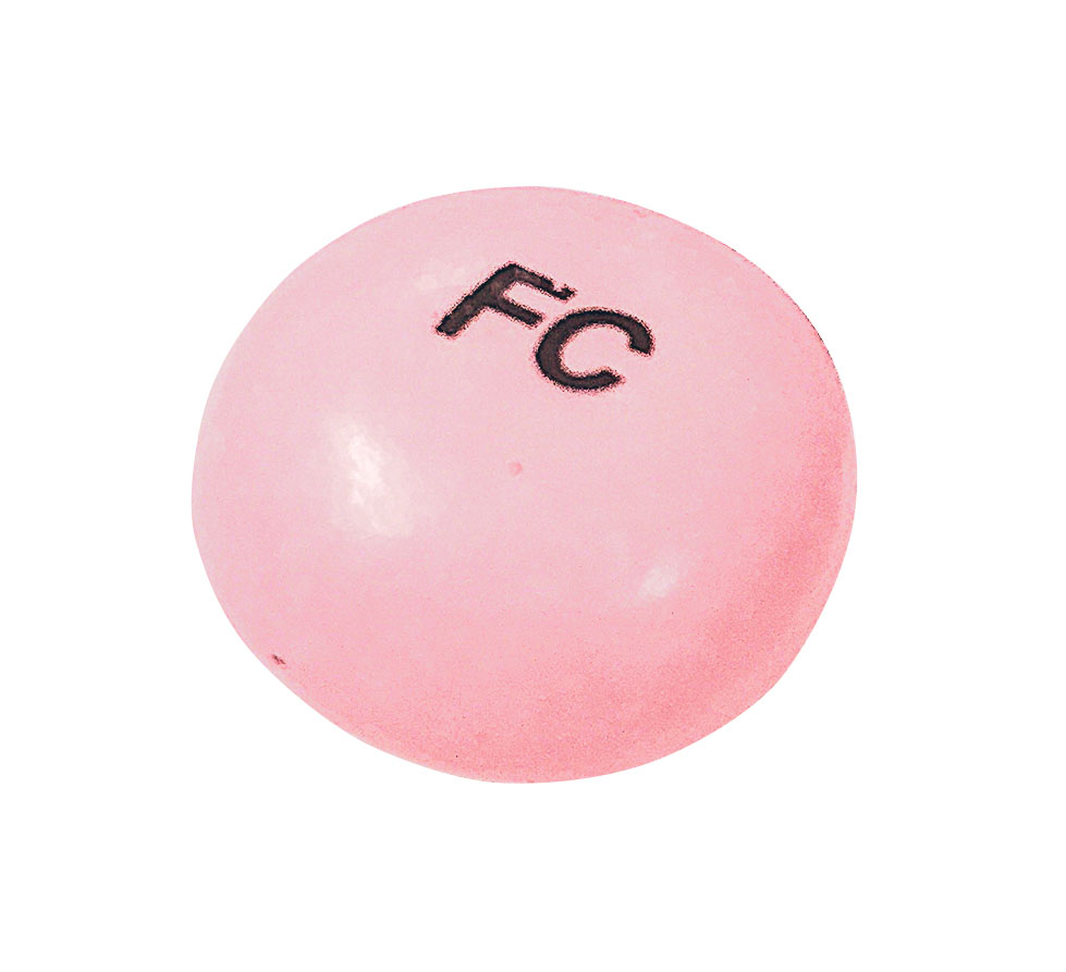 Pink Round pill with imprint FC — Dg health antacid berry bites Calcium carbonate 750 mg; (view 2)