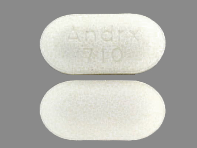 White Oval pill with imprint Andrx;710 — Potassium chloride Potassium chloride 10 meq; (view 2)