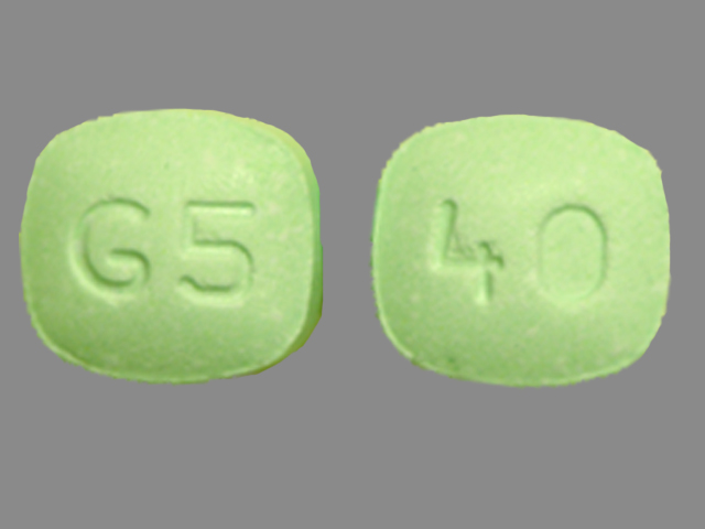 Green Rectangle pill with imprint G5;40 — Pravastatin sodium Pravastatin sodium 40 mg; (view 2)