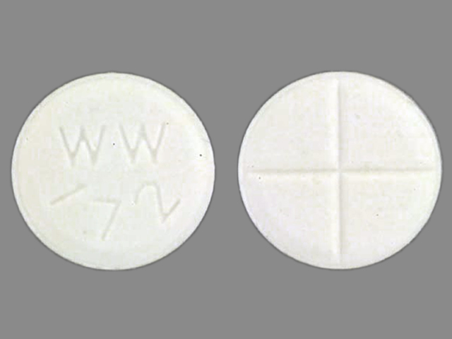 White Round pill with imprint WW;172 — Captopril 25 mg (view 4)