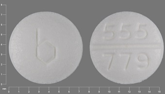 White Round pill with imprint 555;779;b — Medroxyprogesterone acetate 10 mg (view 3)