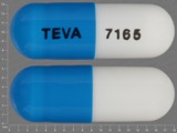 White;blue Capsule pill with imprint TEVA;7165 — Celecoxib Celecoxib 100 mg; (view 2)
