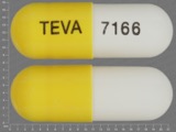 White, yellow Capsule pill with imprint TEVA;7166 — Celecoxib 200 mg (view 2)