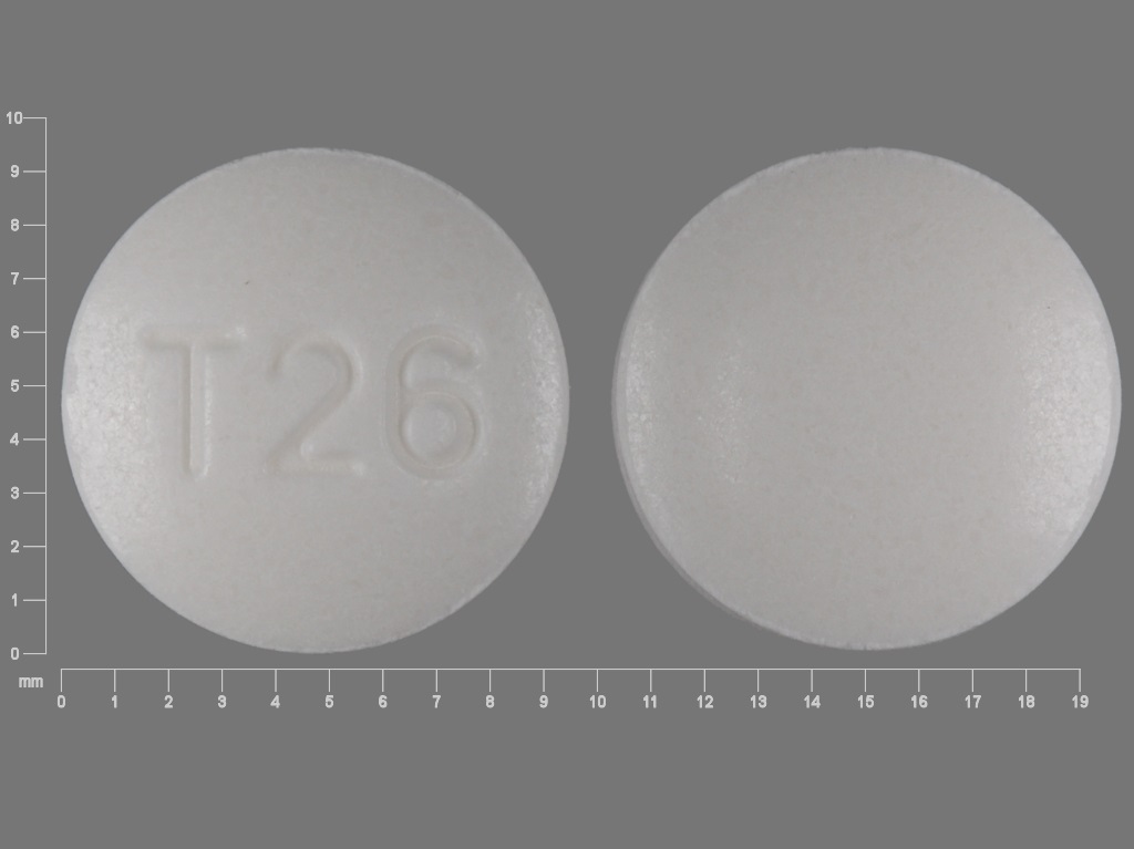 White Round pill with imprint T26 — Carbamazepine Carbamazepine 200 mg; (view 2)
