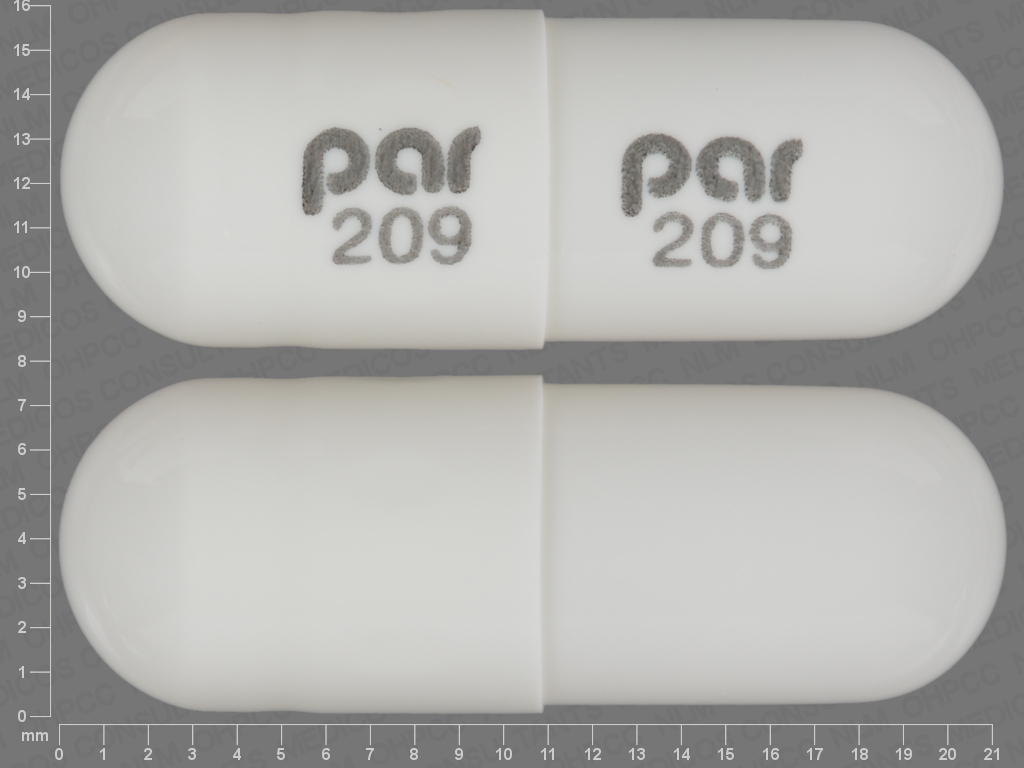 White Capsule pill with imprint par;209 — Propafenone hydrochloride Propafenone hydrochloride 225 mg; (view 3)