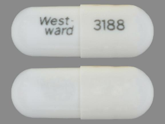 White Capsule pill with imprint West;ward;3188 — Lithium carbonate Lithium carbonate 150 mg; (view 4)