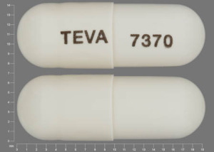 White Capsule pill with imprint TEVA;7370 — Amlodipine and benazepril hydrochloride Amlodipine besylate 2.5 mg;benazepril hydrochloride 10 mg; (view 3)