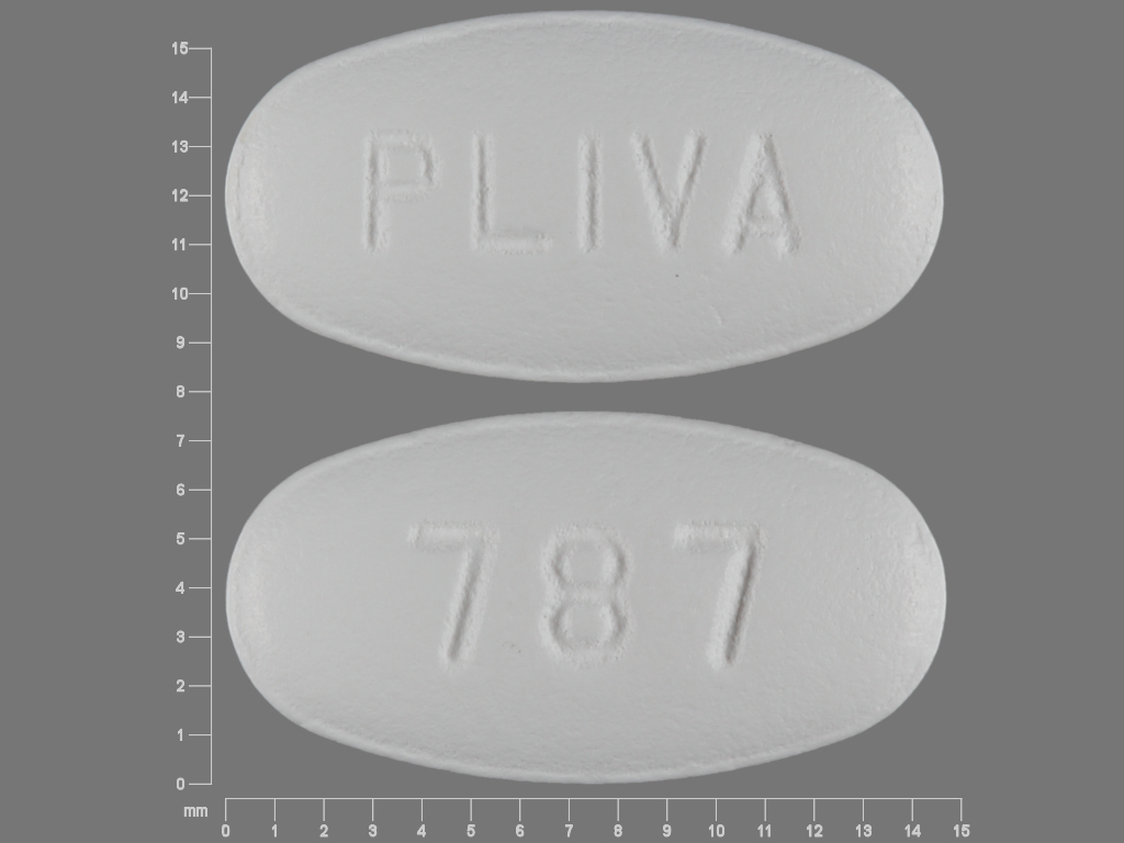 White Oval pill with imprint PLIVA;787 — Azithromycin Azithromycin monohydrate 250 mg; (view 2)
