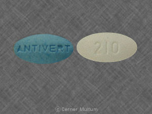 Blue;white Oval pill with imprint Antivert;210 — Antivert Meclizine hydrochloride 12.5 mg; (view 2)