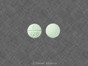 Green Round pill with imprint E;128 — Bumetanide 0.5 mg (view 3)