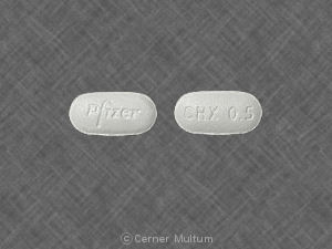 White Oval pill with imprint Pfizer;CHX;0;5 — Chantix Varenicline tartrate 0.5 mg; (view 2)