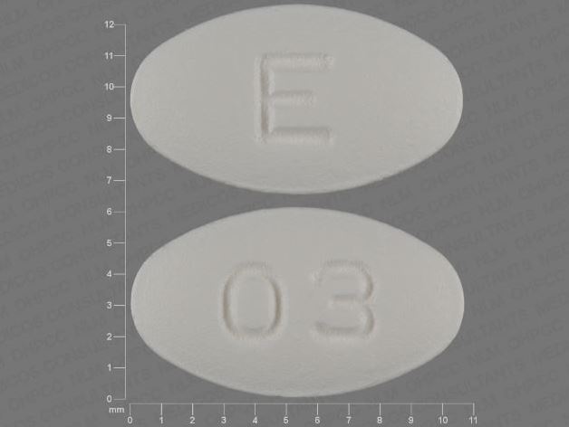 White Oval pill with imprint E;03 — Carvedilol Carvedilol 12.5 mg; (view 6)