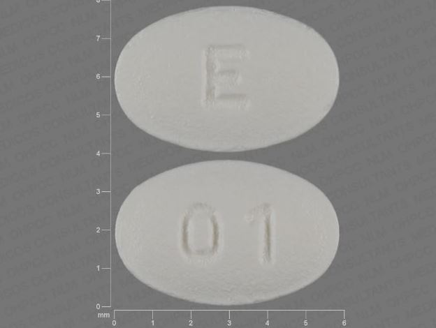 White Oval pill with imprint E;01 — Carvedilol 3.125 mg (view 5)