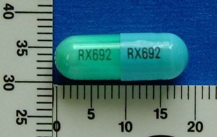 Blue;green Capsule pill with imprint RX692 — Clindamycin hydrochloride Clindamycin hydrochloride 150 mg; (view 3)