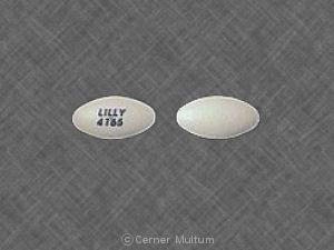 White Oval pill with imprint LILLY;4165 — Evista Raloxifene hydrochloride 60 mg; (view 2)