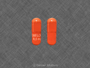 Red Capsule pill with imprint Exelon;4;5;mg — Exelon Rivastigmine tartrate 4.5 mg; (view 2)