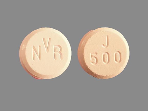 White Round pill with imprint J;500;NVR — Exjade Deferasirox 500 mg; (view 2)